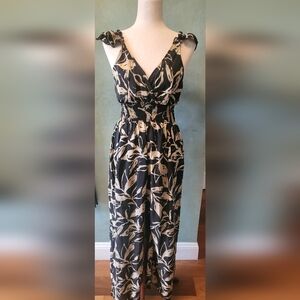 Boho Black and Cream Floral Jumpsuit